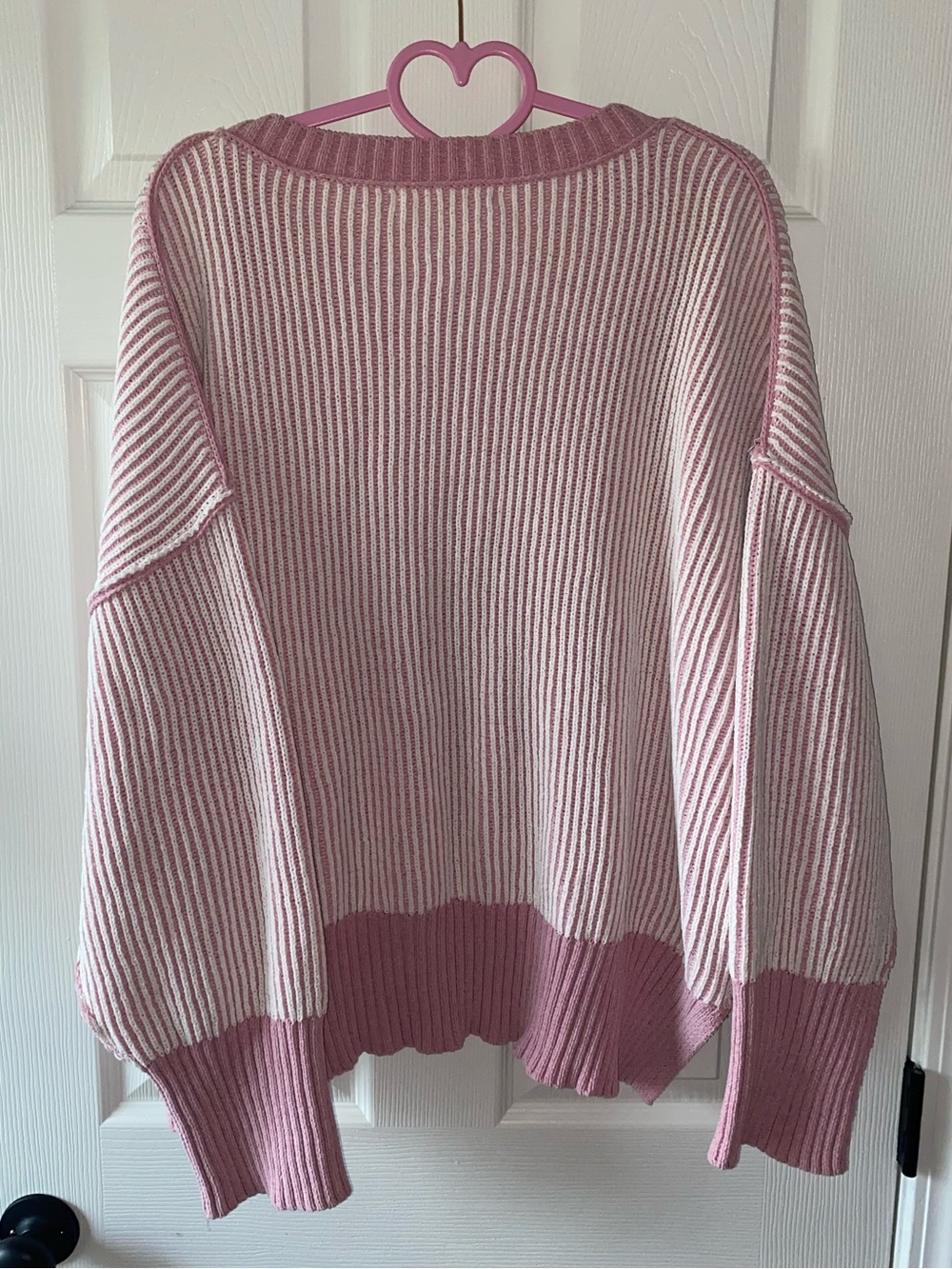 Altar'd State Two-Tone Pink Ribbed Drop-Shoulder Sweater - Picture 4 of 5